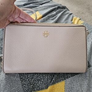 Tory Burch Carter Pink Pebbled  Leather Slim Crossbody Bag